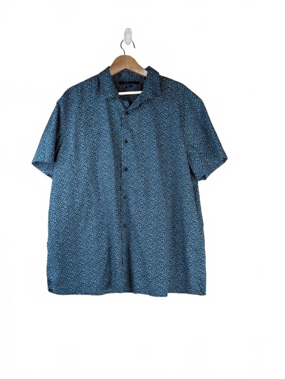Perry Ellis 100% Cotton Blue Geometric Print Button-Up Shirt 3XL
